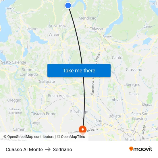 Cuasso Al Monte to Sedriano map