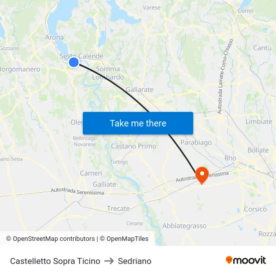 Castelletto Sopra Ticino to Sedriano map