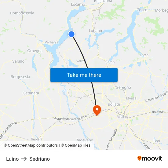 Luino to Sedriano map