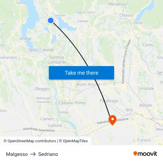 Malgesso to Sedriano map
