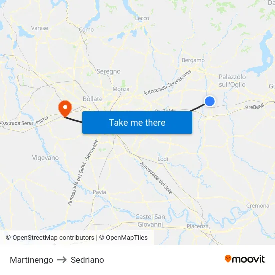 Martinengo to Sedriano map