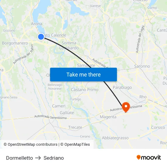 Dormelletto to Sedriano map