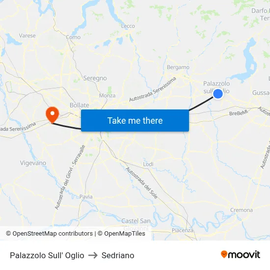 Palazzolo Sull' Oglio to Sedriano map