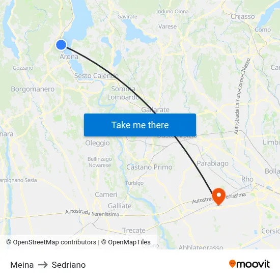 Meina to Sedriano map