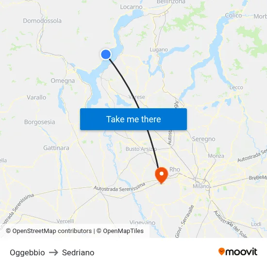 Oggebbio to Sedriano map