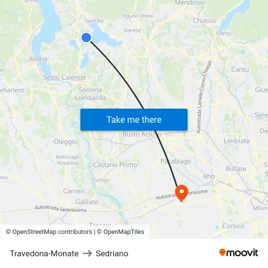 Travedona-Monate to Sedriano map