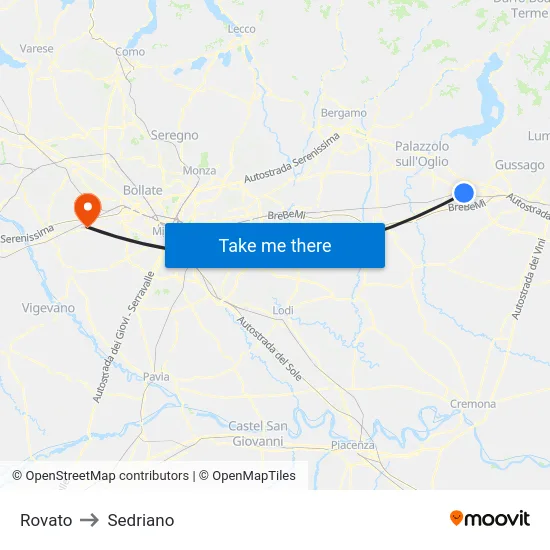 Rovato to Sedriano map