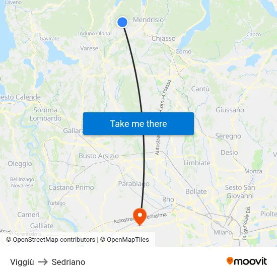 Viggiù to Sedriano map
