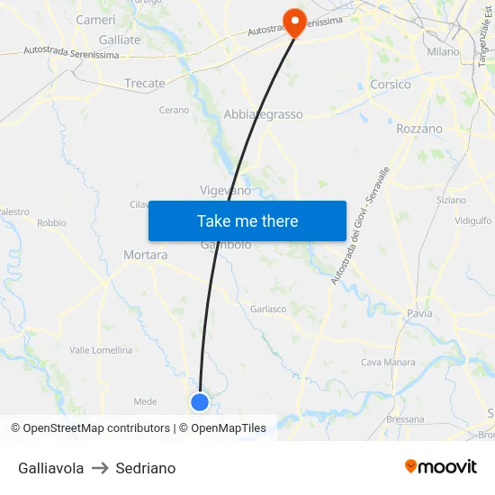 Galliavola to Sedriano map