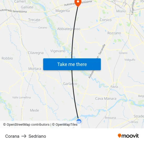 Corana to Sedriano map
