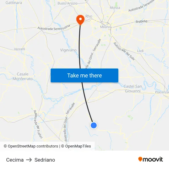 Cecima to Sedriano map