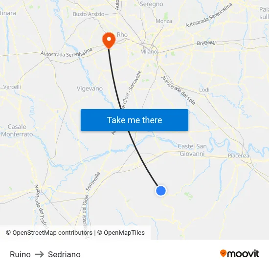 Ruino to Sedriano map