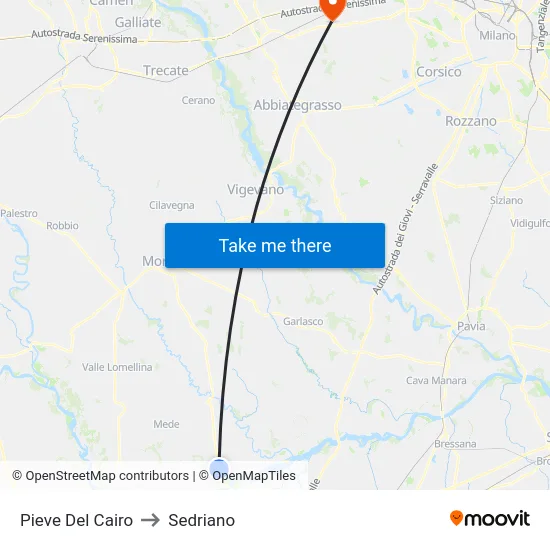 Pieve del Cairo to Sedriano map