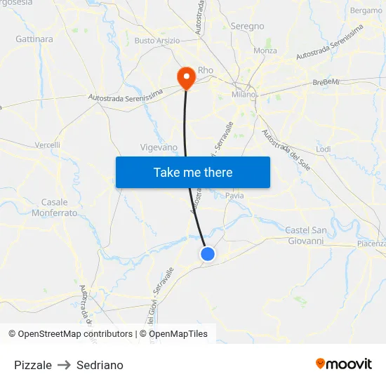 Pizzale to Sedriano map