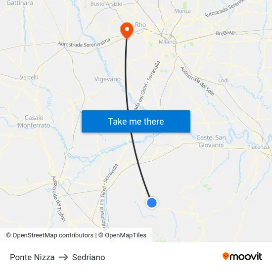 Ponte Nizza to Sedriano map