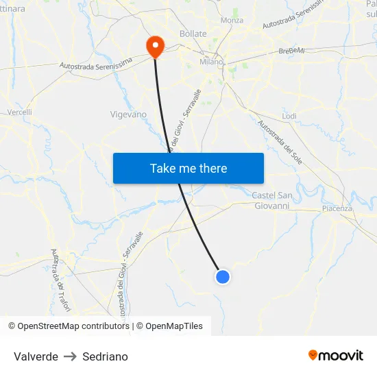 Valverde to Sedriano map