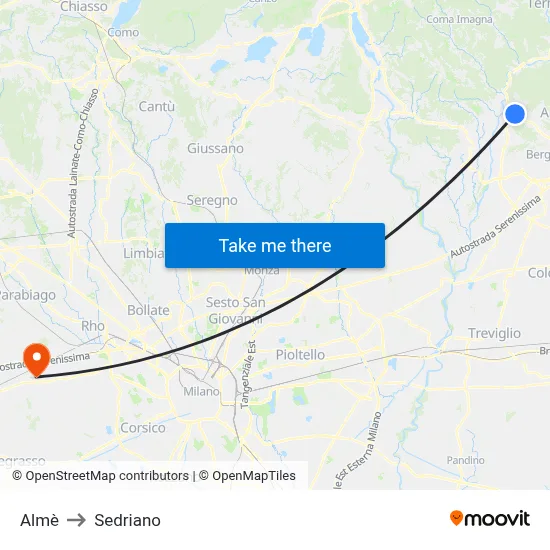 Almè to Sedriano map