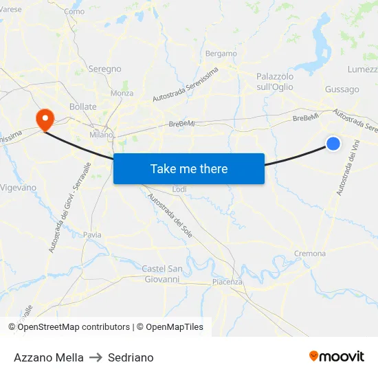 Azzano Mella to Sedriano map