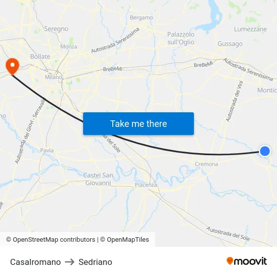 Casalromano to Sedriano map