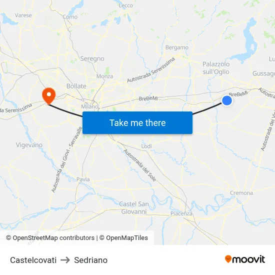 Castelcovati to Sedriano map