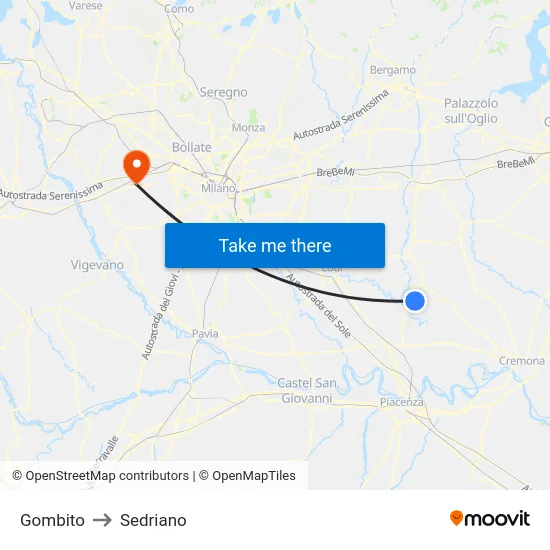 Gombito to Sedriano map