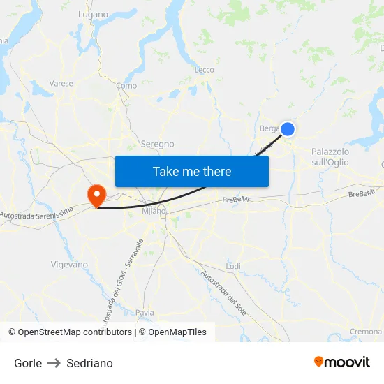 Gorle to Sedriano map