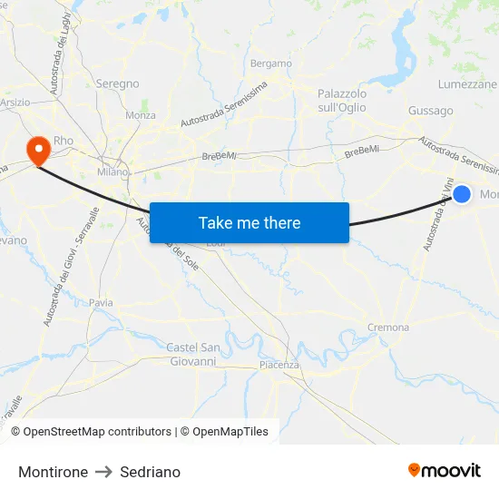 Montirone to Sedriano map