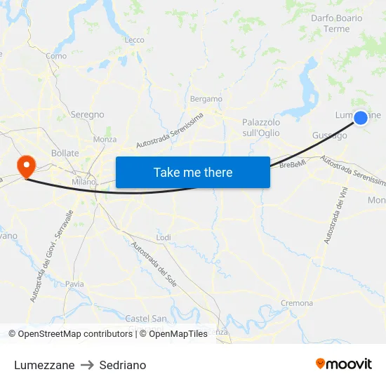 Lumezzane to Sedriano map