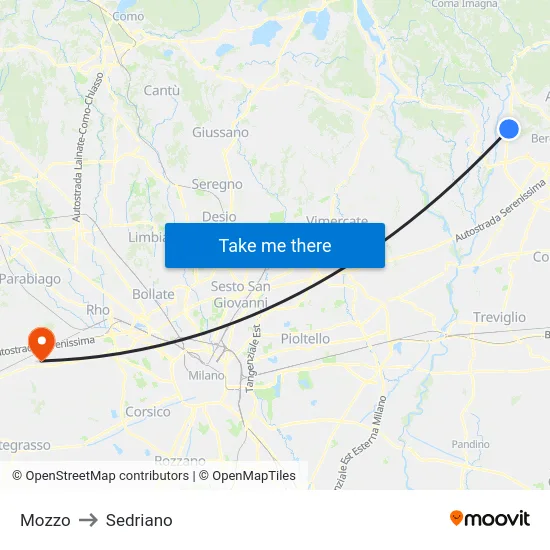 Mozzo to Sedriano map