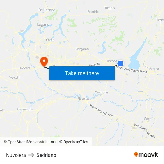 Nuvolera to Sedriano map