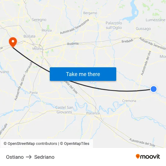 Ostiano to Sedriano map