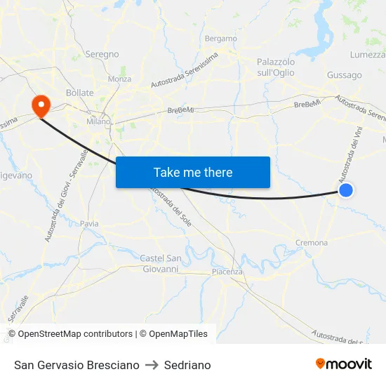 San Gervasio Bresciano to Sedriano map