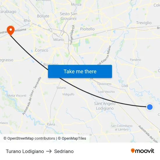 Turano Lodigiano to Sedriano map