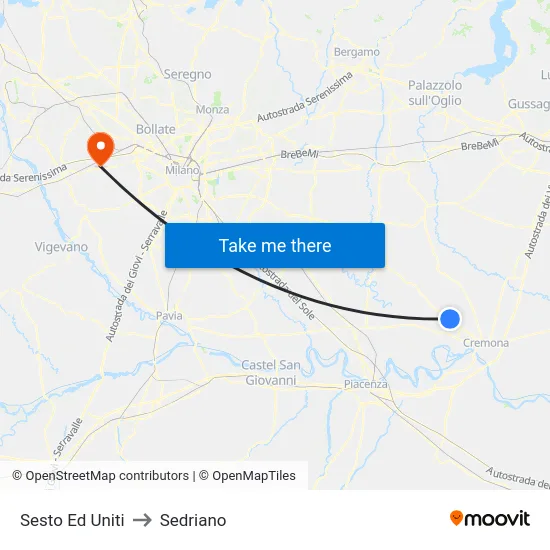 Sesto Ed Uniti to Sedriano map