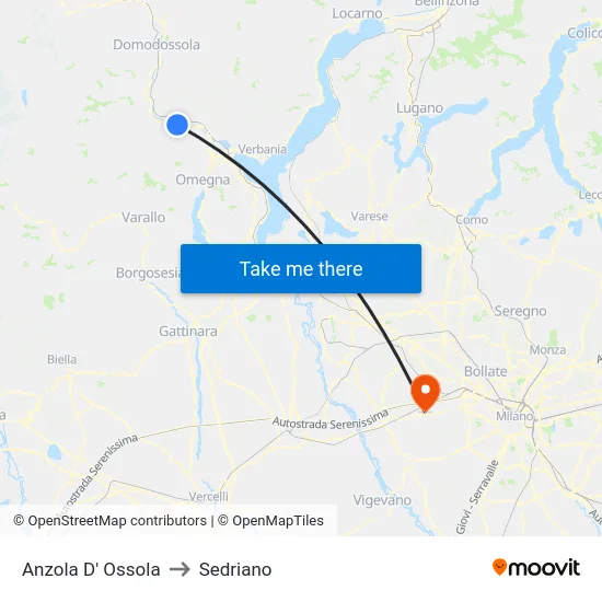 Anzola D' Ossola to Sedriano map