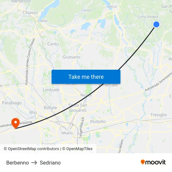 Berbenno to Sedriano map