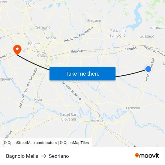 Bagnolo Mella to Sedriano map