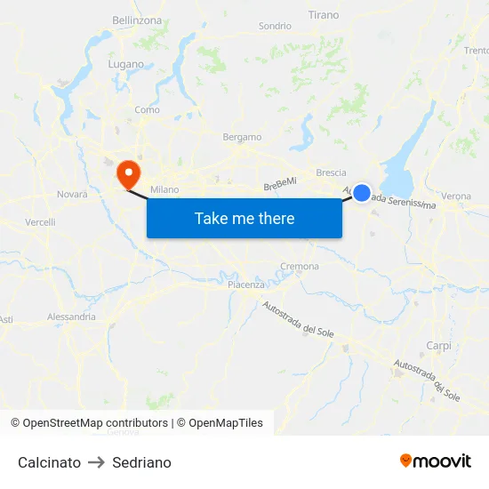 Calcinato to Sedriano map