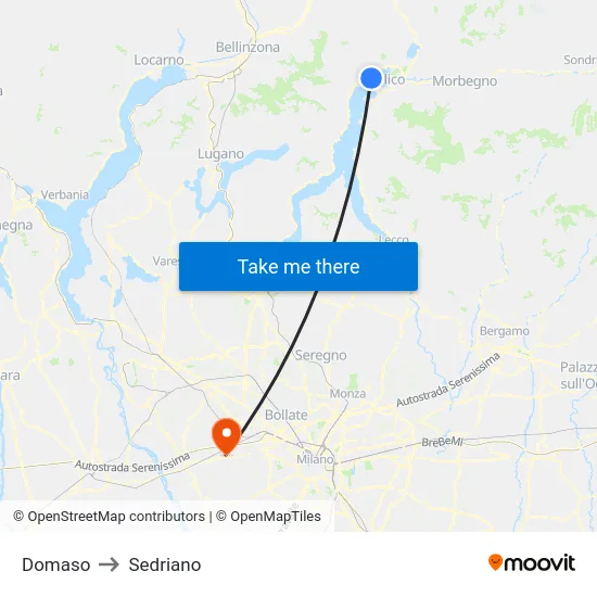 Domaso to Sedriano map