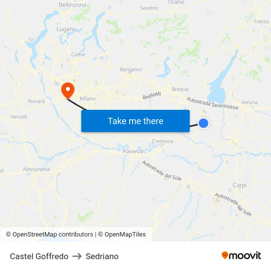 Castel Goffredo to Sedriano map