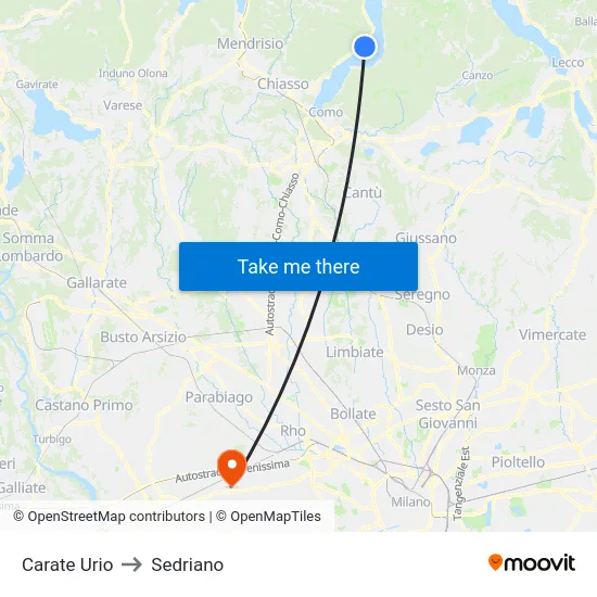 Carate Urio to Sedriano map