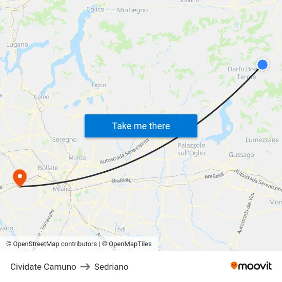 Cividate Camuno to Sedriano map