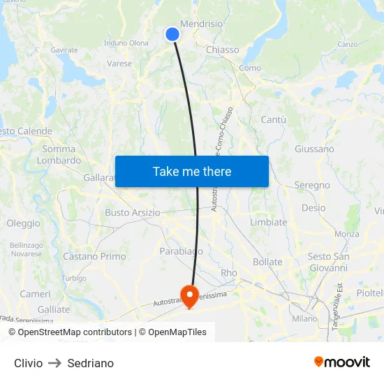 Clivio to Sedriano map