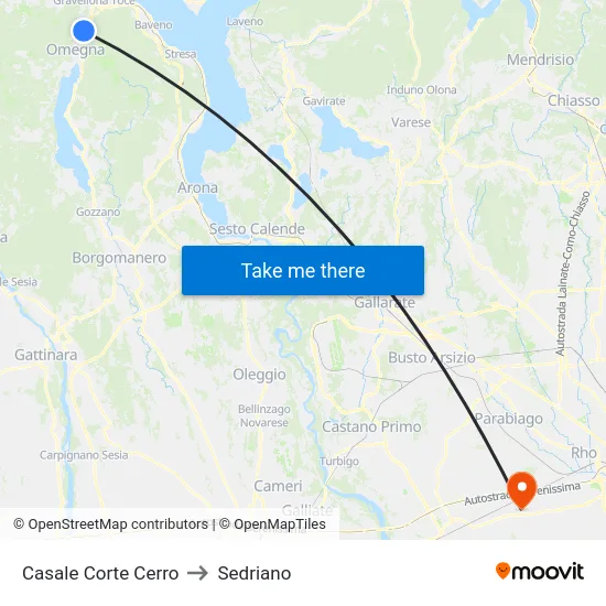 Casale Corte Cerro to Sedriano map
