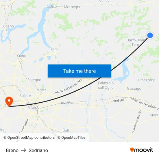 Breno to Sedriano map