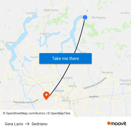 Gera Lario to Sedriano map