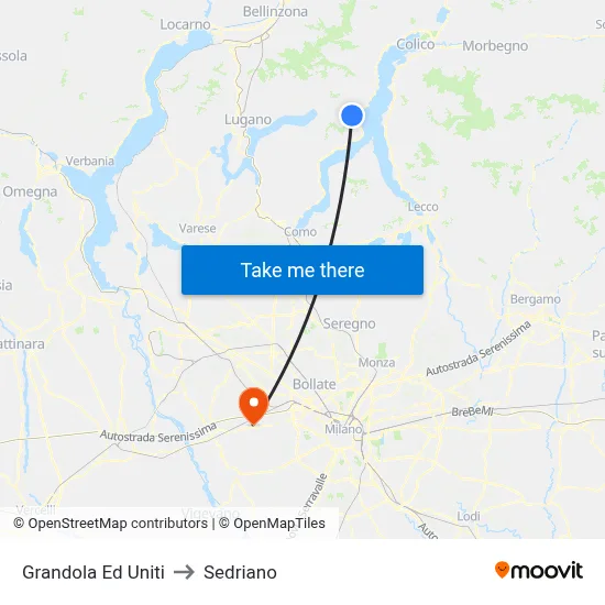 Grandola Ed Uniti to Sedriano map