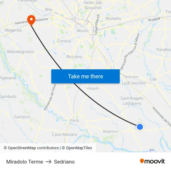 Miradolo Terme to Sedriano map