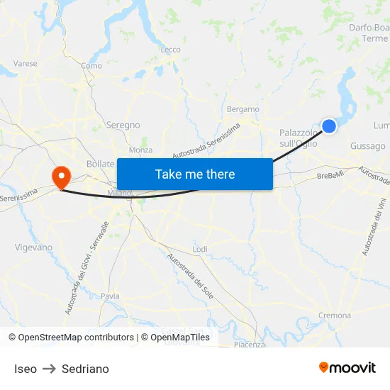 Iseo to Sedriano map