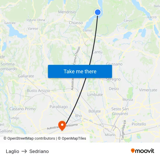 Laglio to Sedriano map